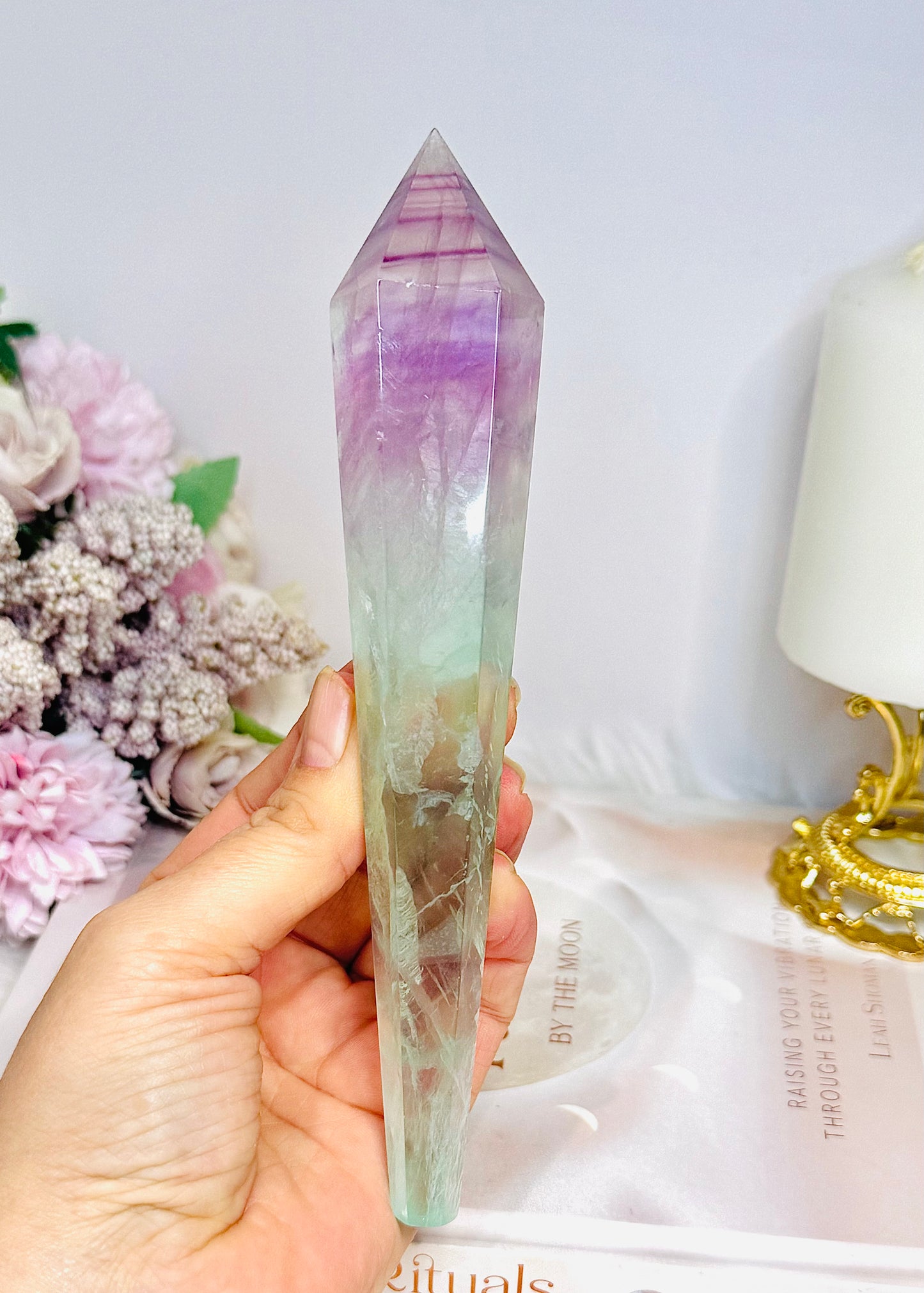 Watermelon Fluorite Wand | Tower with Rainbows  17.5cm