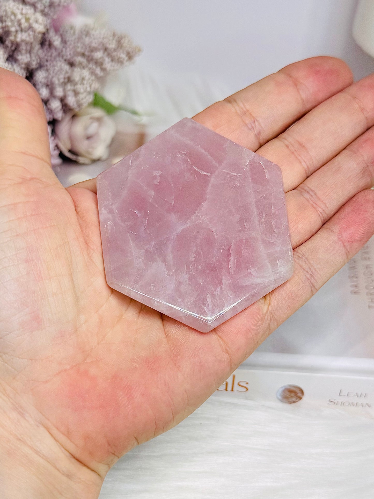 Rose Quartz Carved Hexagon 6cm