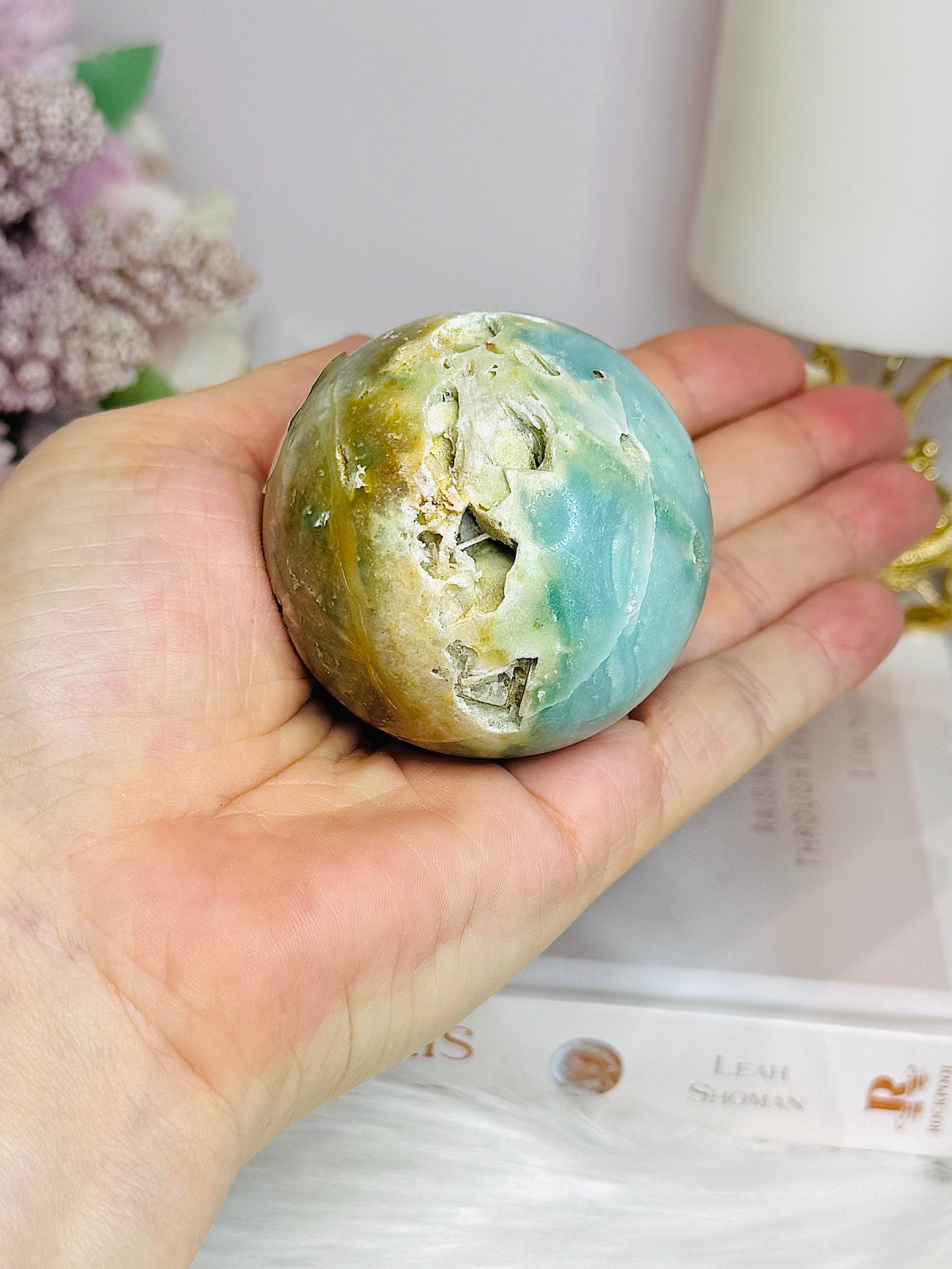 Sky Blue Quartz Druzy Sphere on Stand 224g