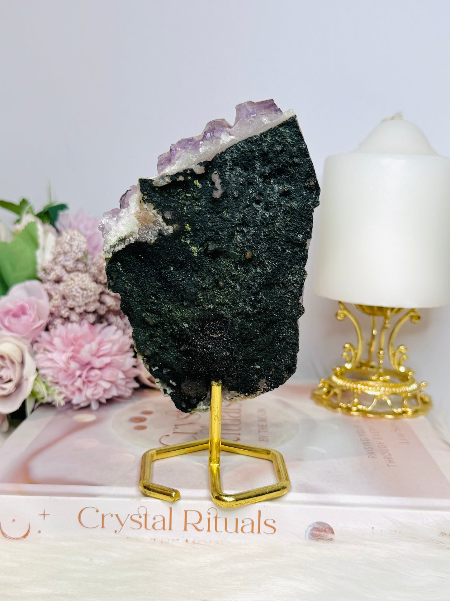 Large Natural Amethyst Cluster On Gold Stand 16cm 625g