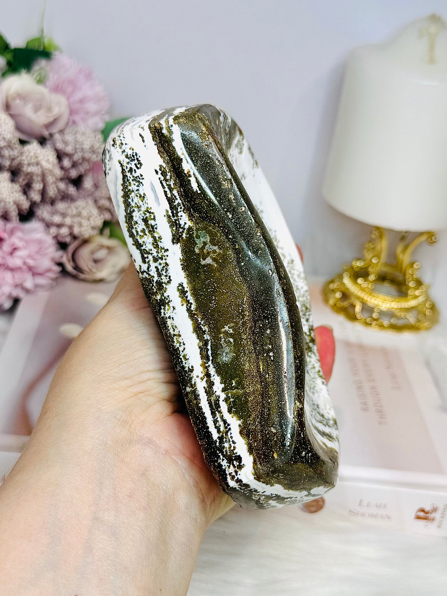 Large Chunky High Grade Ocean Jasper Moon Bowl 14cm 916g