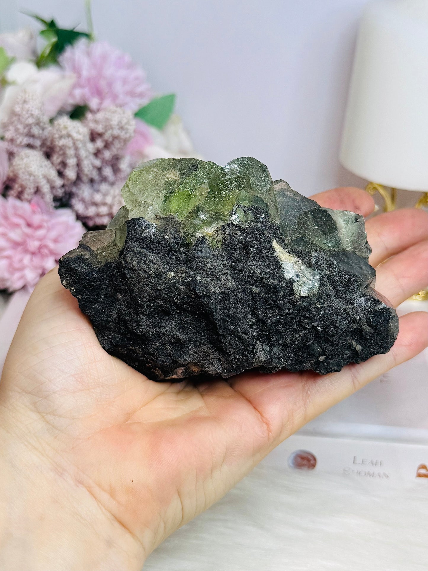 High Grade Transparent Green Fluorite Specimen on Matrix 505g