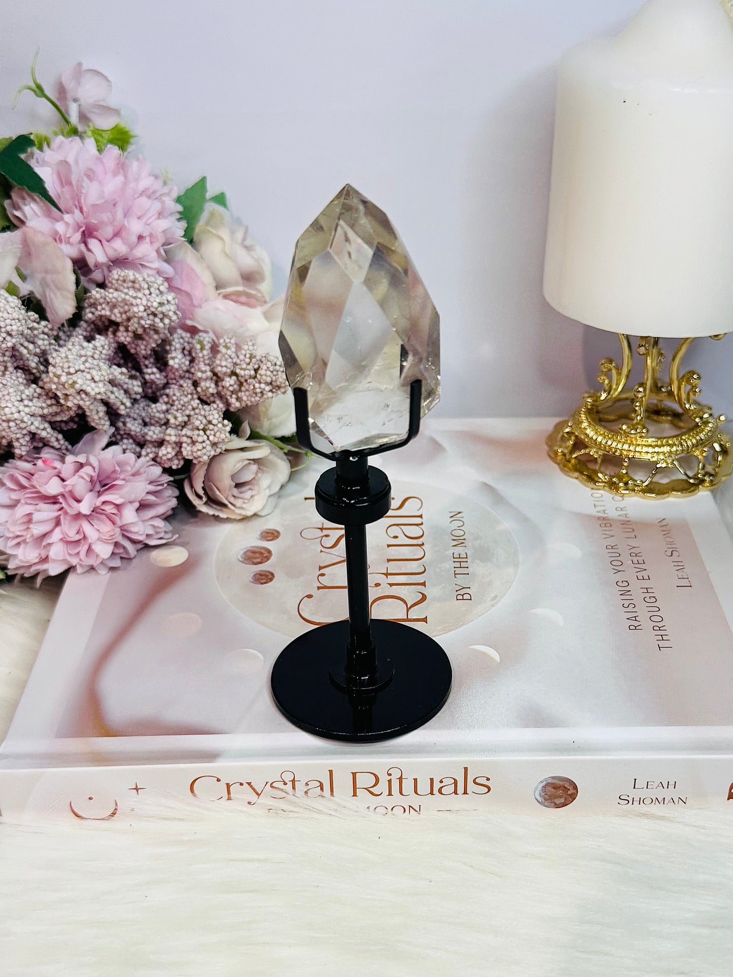 High Grade Smokey Quartz Faceted Diamond On Stand 14.5cm