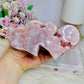Large Pink Amethyst Druzy Double Hearts On Stand 15cm Long 471g