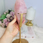 Large Rose Quartz Perfectly Carved Flame On Gold Stand 1.05KG 28cm
