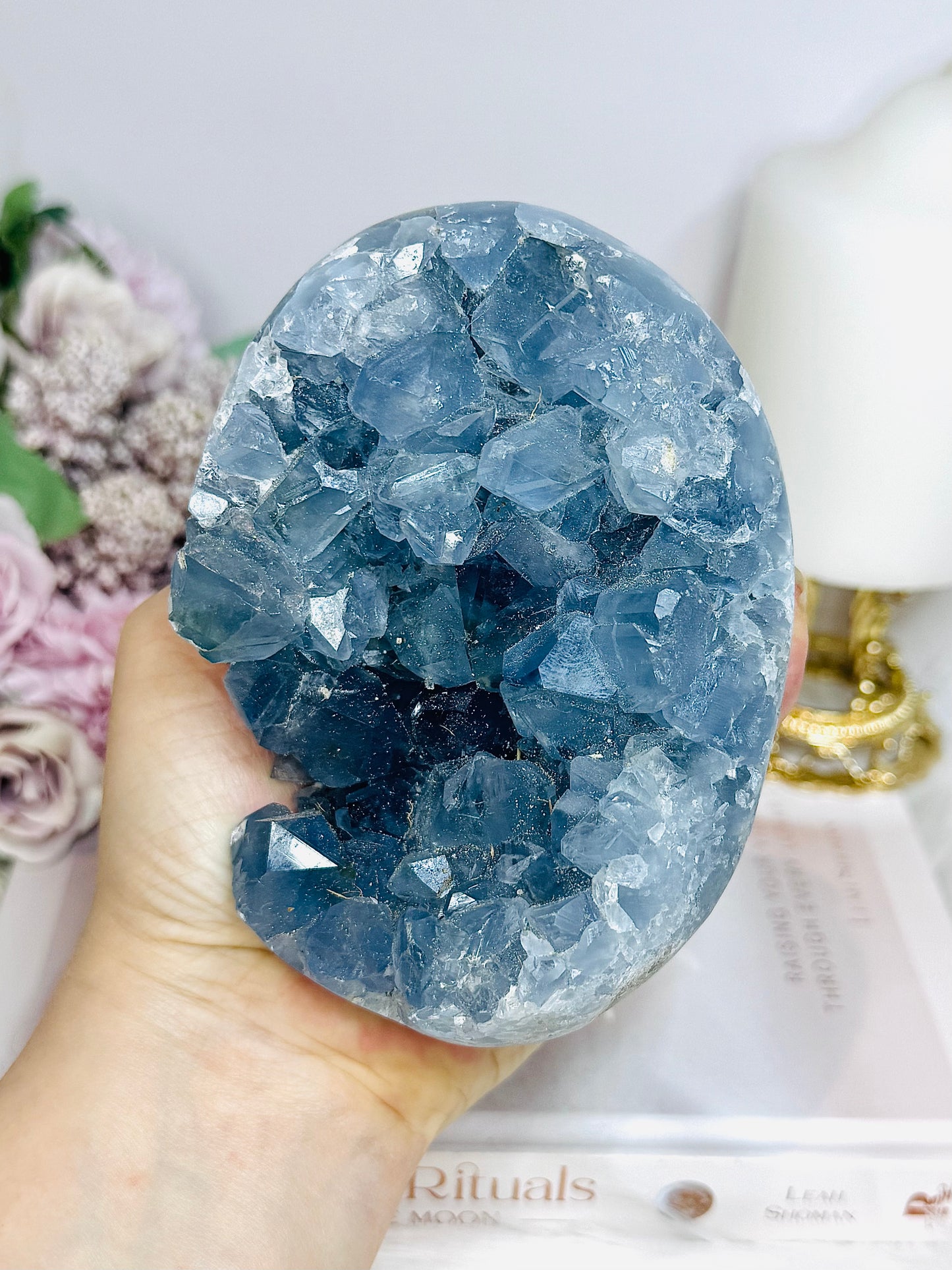 Deep Blue Celestite Cluster Freeform On Stand 11cm 966g