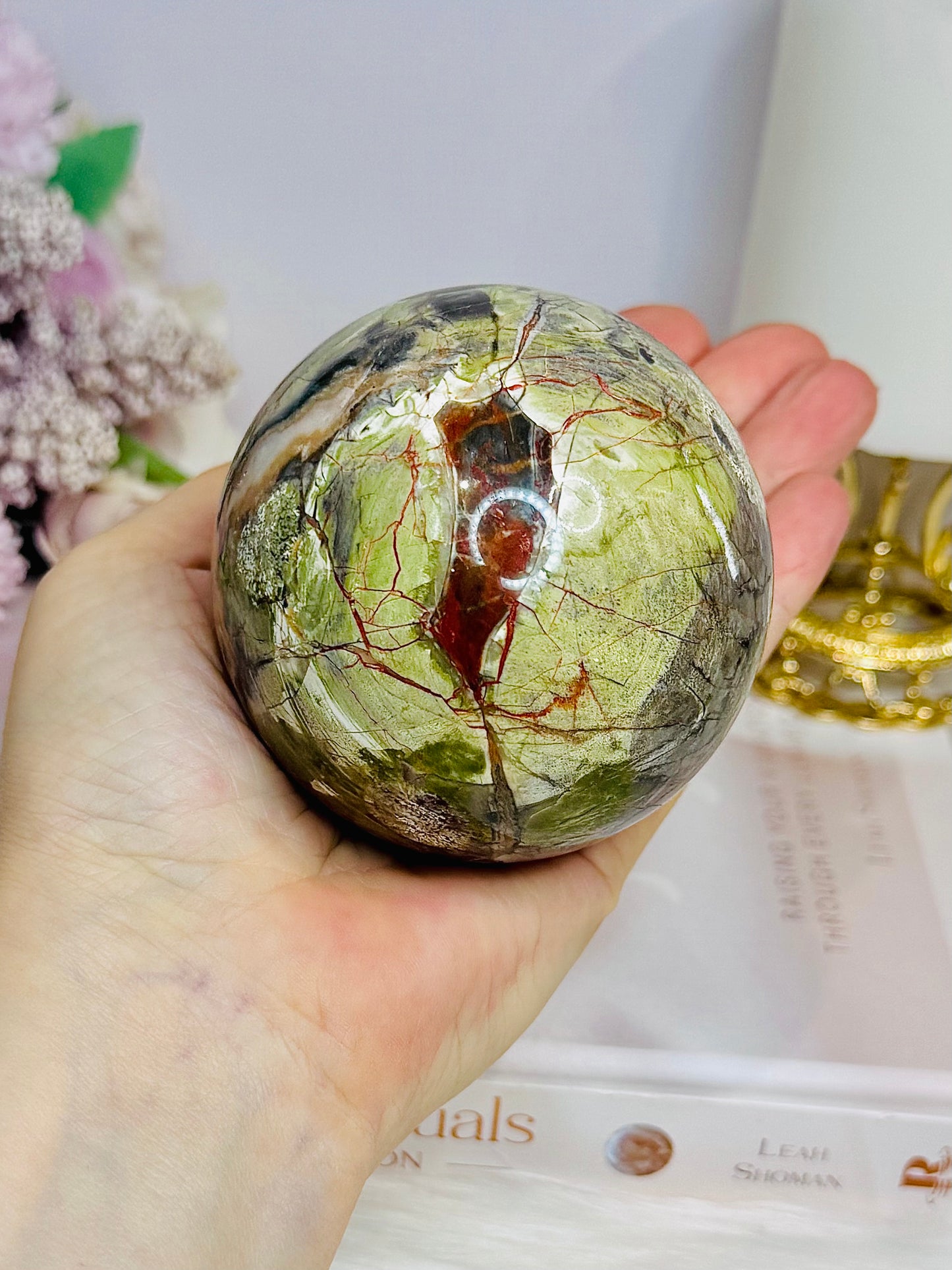 Large Money Agate Sphere on Stand 510g