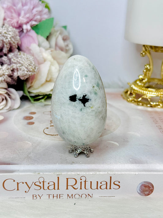 Rainbow Moonstone Carved Egg on Stand 6cm