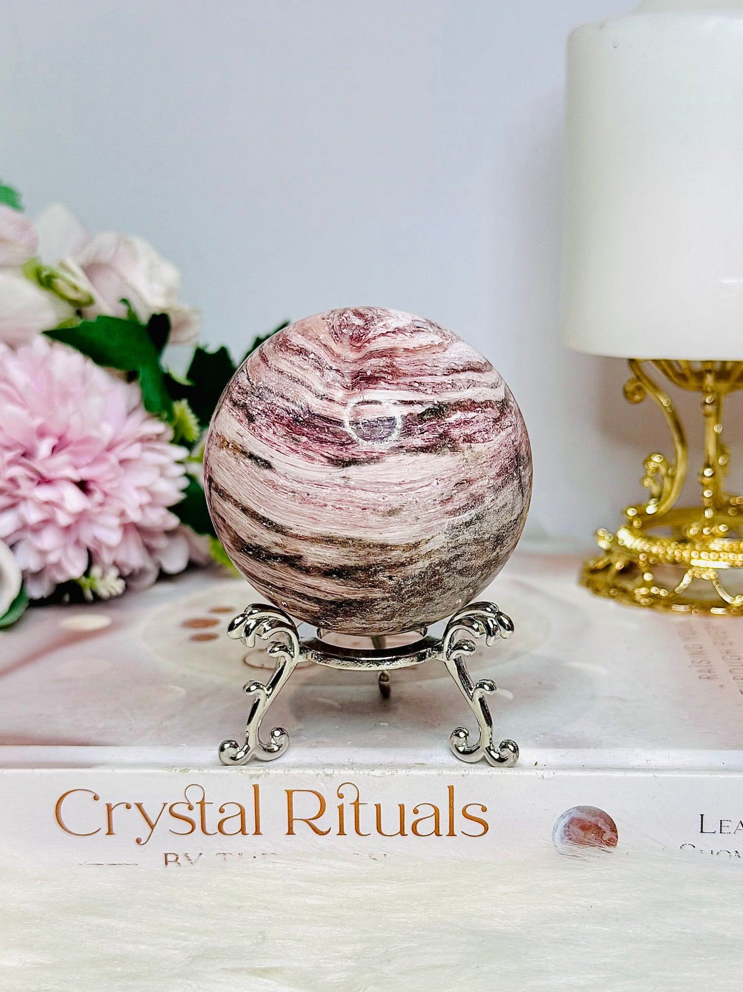 Pink Jasper Sphere on Stand 266g