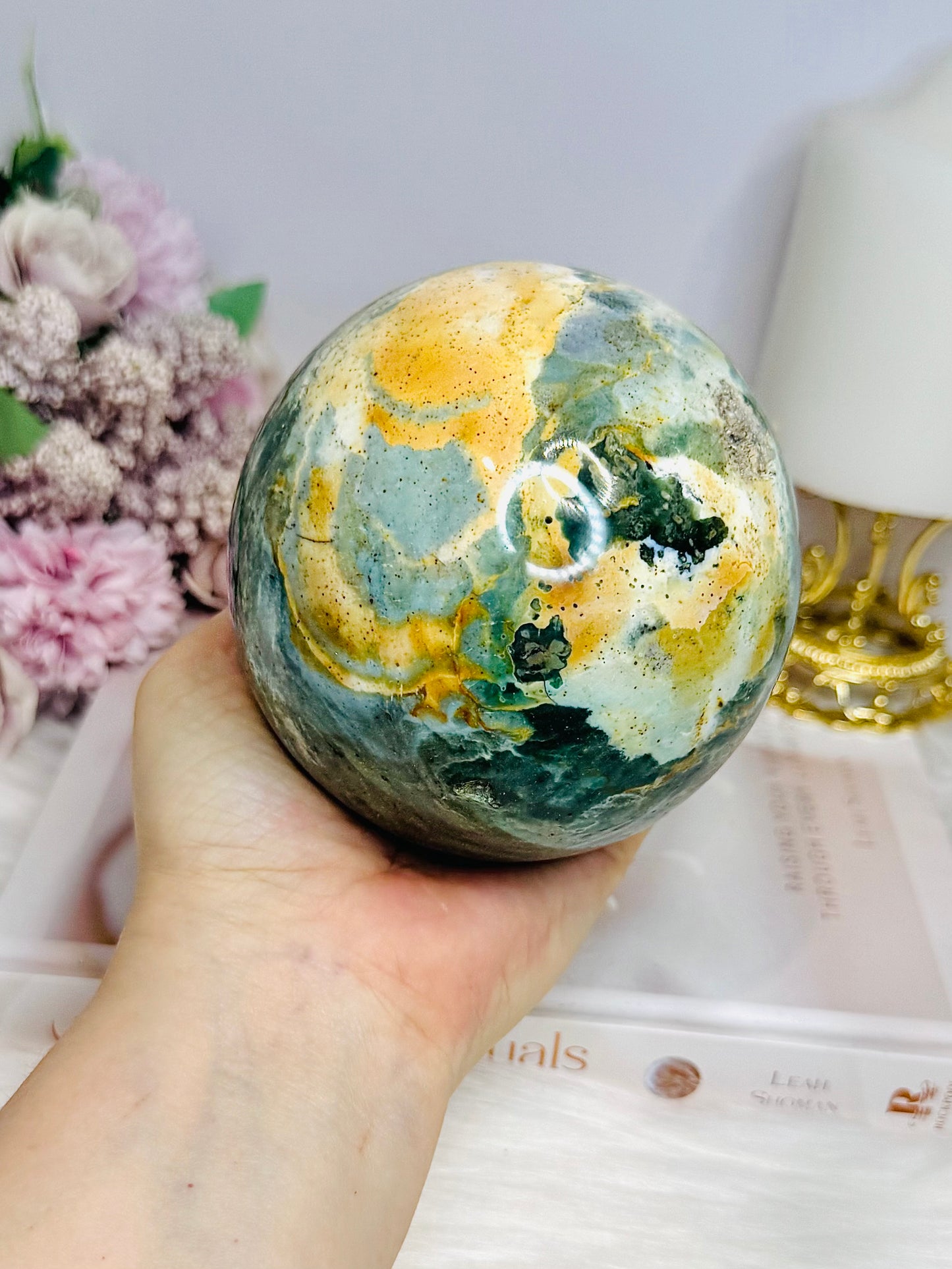 Large Ocean Jasper Sphere On Stand 1.19KG