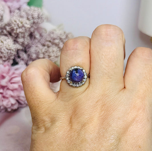 Purple Charoite Adjustable Silver Ring in Gift Bag
