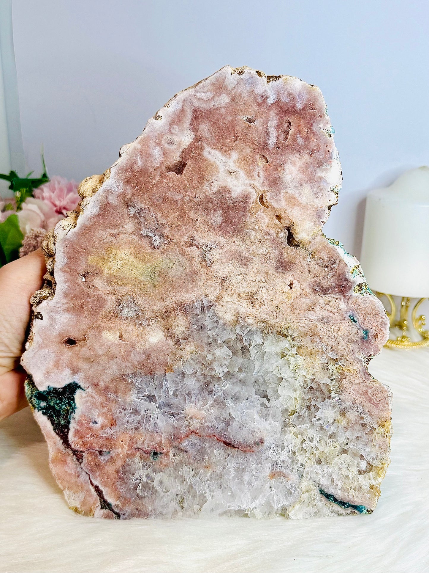 Huge Natural Pink Amethyst Chunky Druzy Slab with Crystallisation from Brazil 23cm 2.82KG