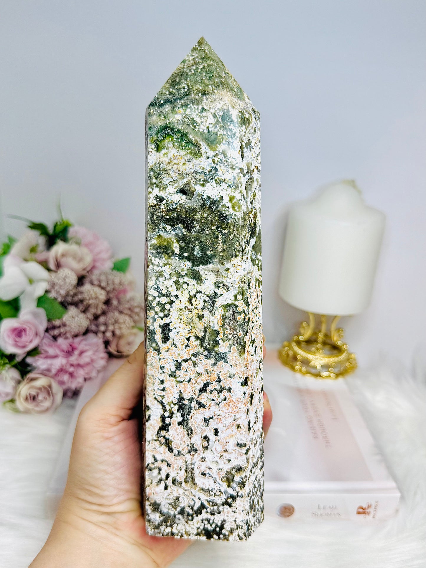 Large Orbicular Ocean Jasper Tower 23cm 915g