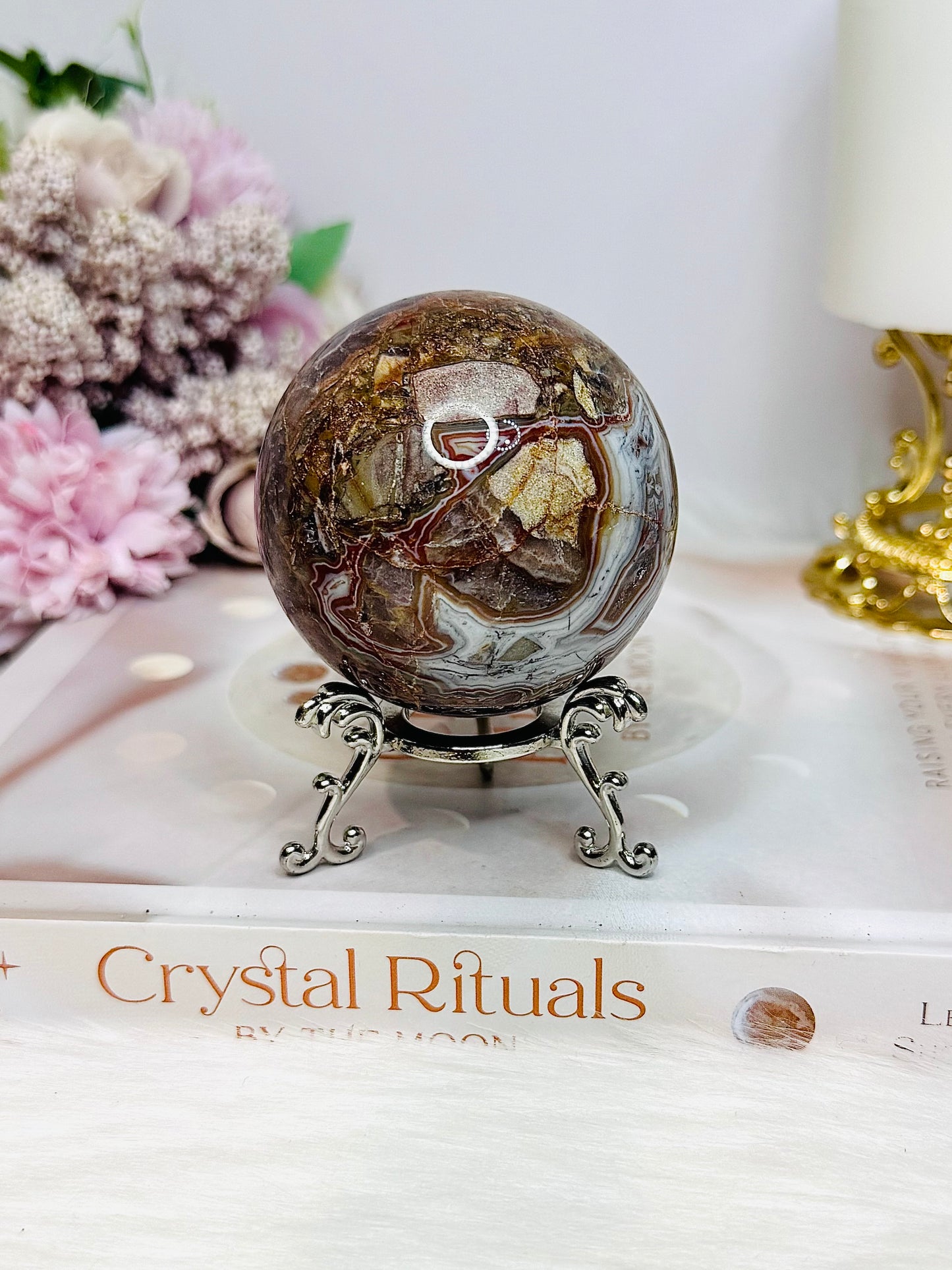 Crazy Lace Amethyst Sphere on Stand 300g