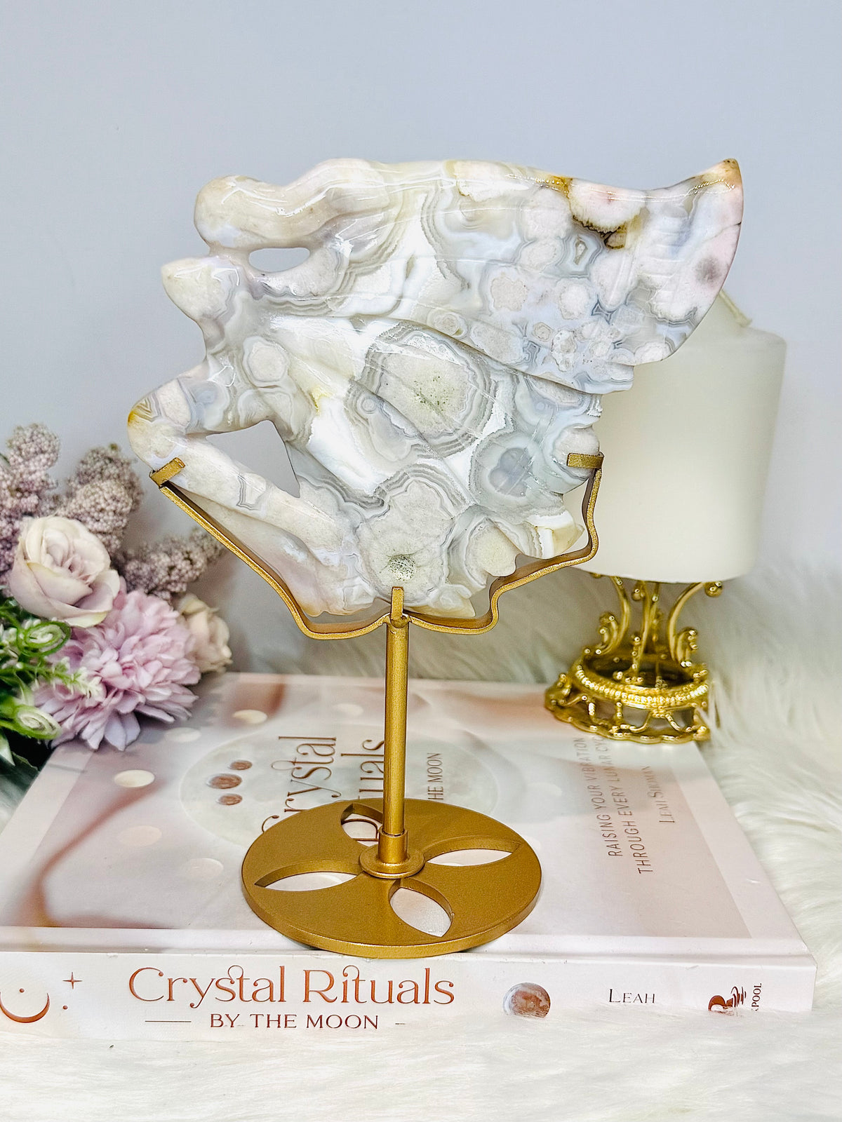 High Grade Flower Agate Fairy | Angel on Stand 19cm