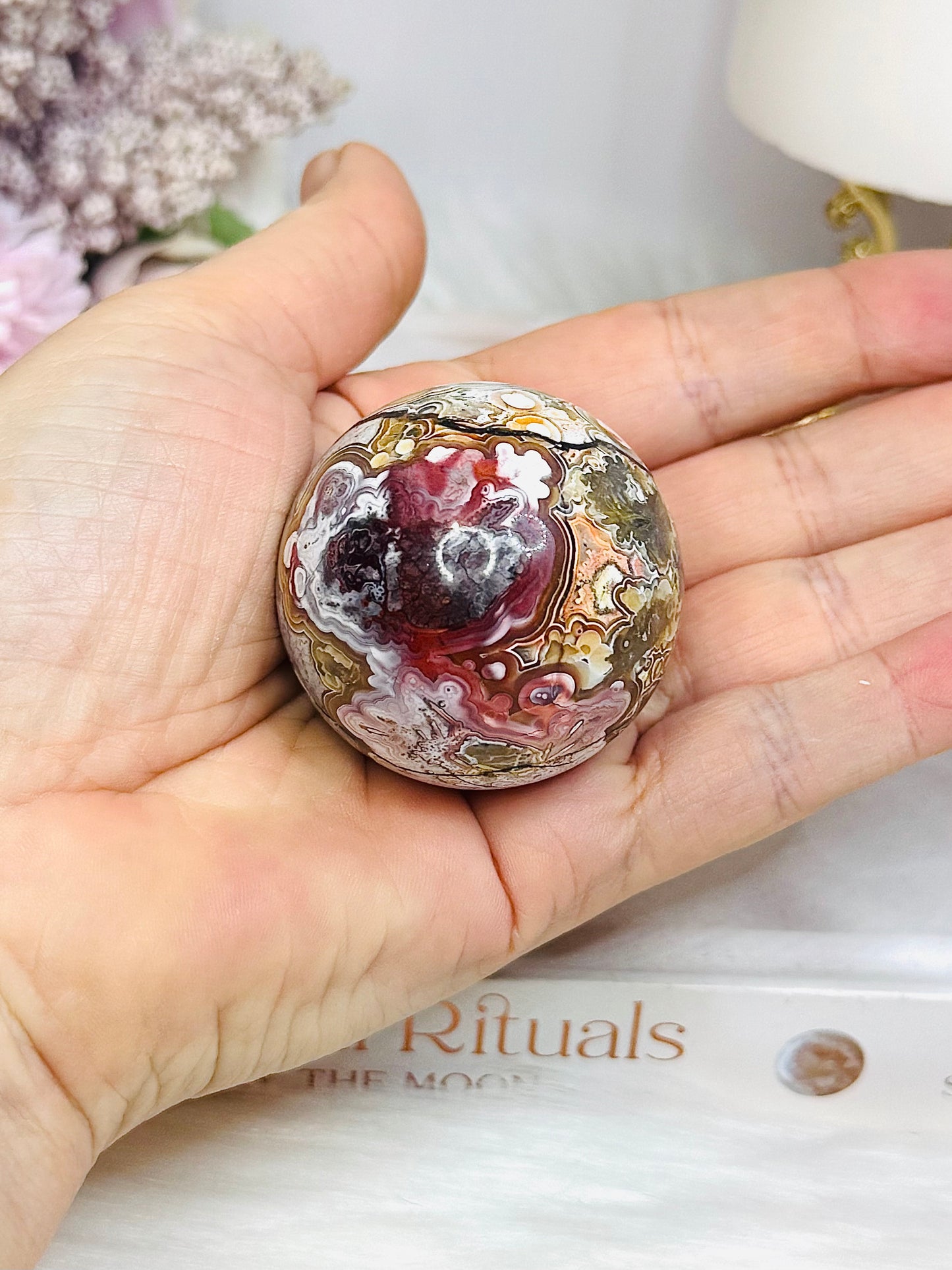 Mexican Lace Agate Sphere on Stand 118g