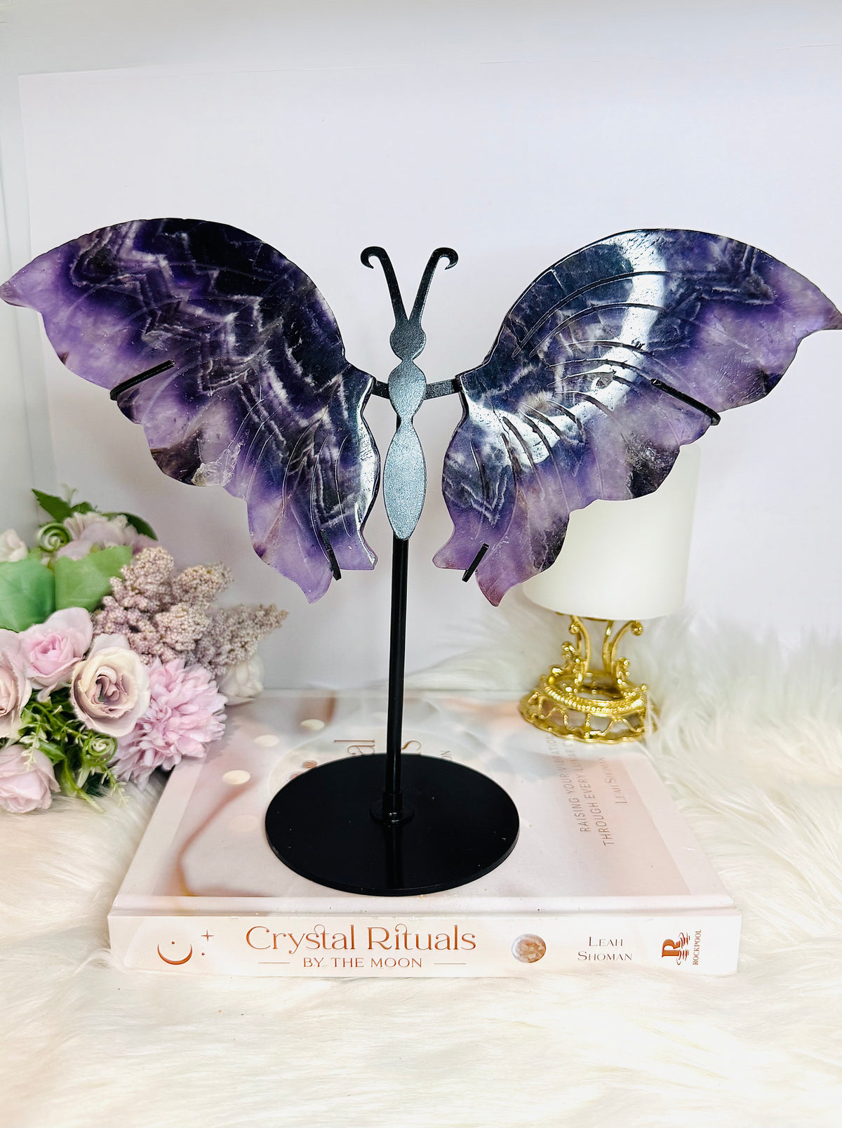 Large Chevron Amethyst Butterfly Wings On Stand 22cm x 28cm