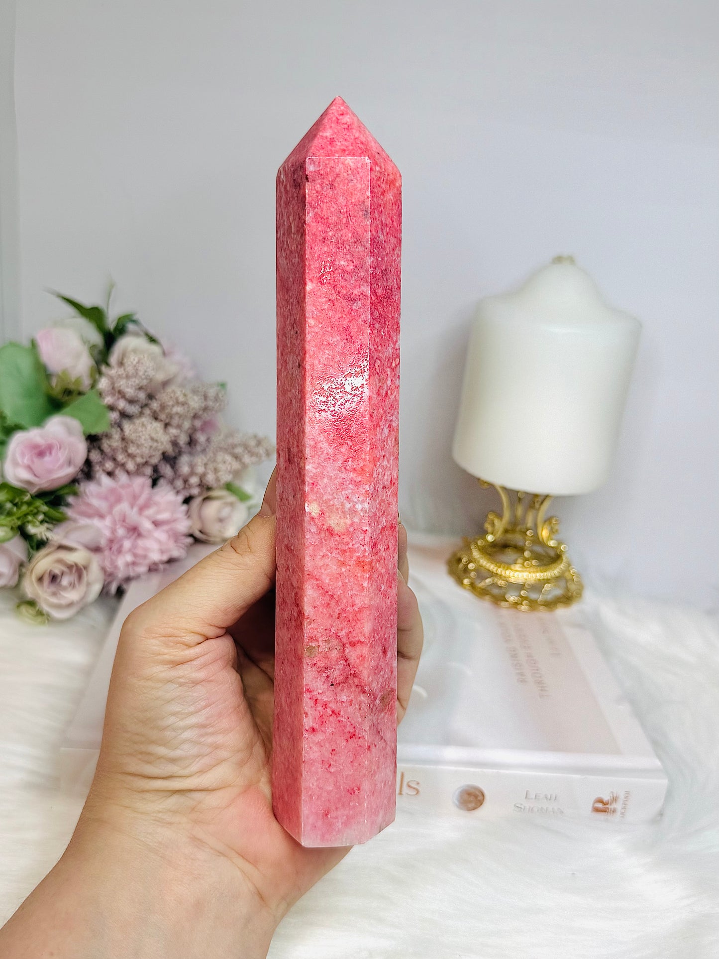 Large Thulite Tower with Epidote Inclusions 20cm