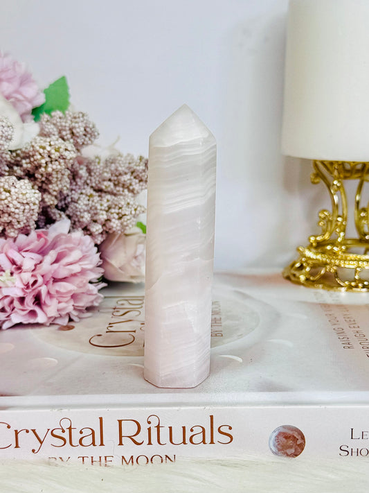 Natural Pink Mangano Calcite Tower UV Reactive 9cm