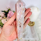 Fabulous Large 20cm Druzy Pink Agate Carved Wand on Stand