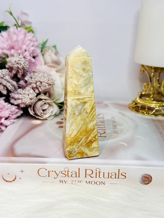 Beautiful Druzy Rutilated Pink Amethyst Tower | Obelisk 10cm