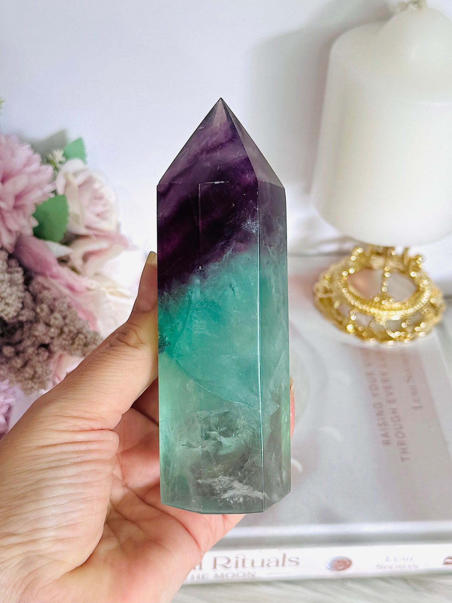 Stunning High Grade Watermelon Fluorite Chunky Tower with Rainbows 13cm