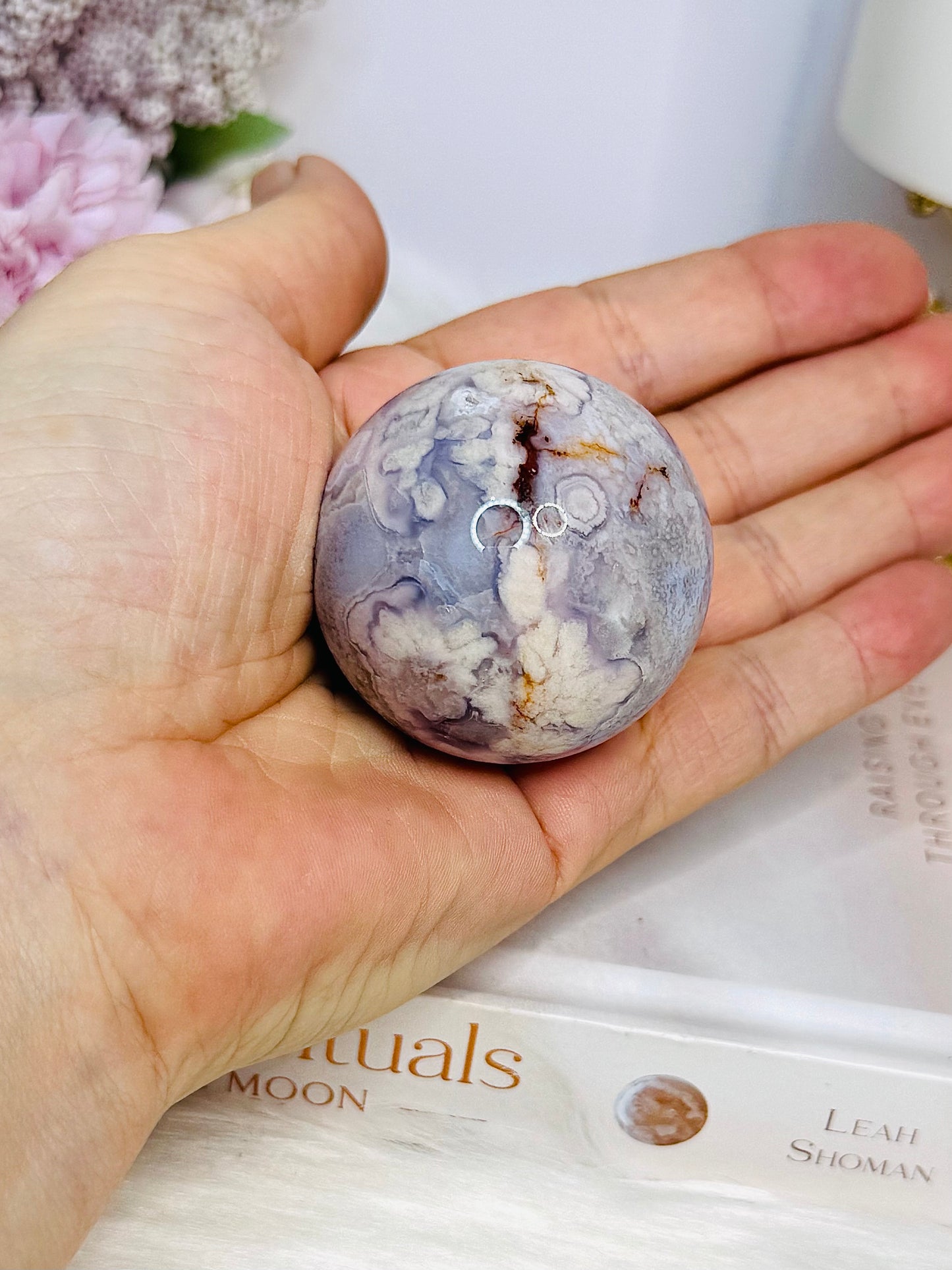 High Grade Blue Flower Agate Sphere on Stand 119g