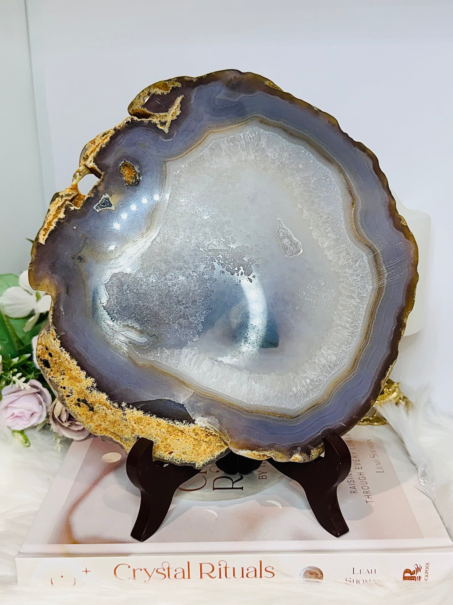 Large Druzy Agate Polished Slab on Stand 20cm 1.19KG