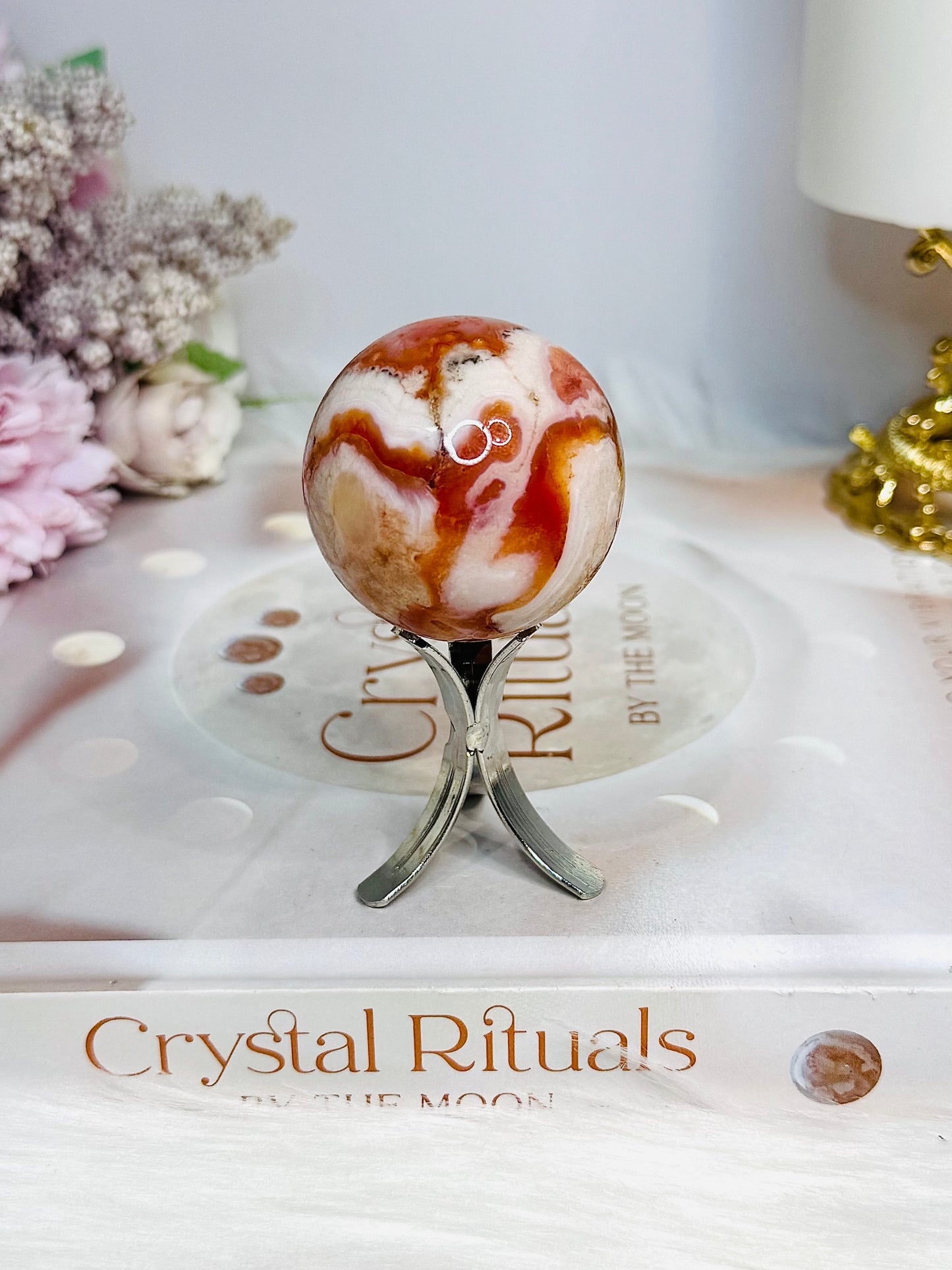 Flower Carnelian Sphere on Stand 95g