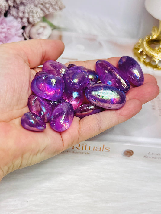 Purple Aura Clear Quartz Tumbles $2 each x