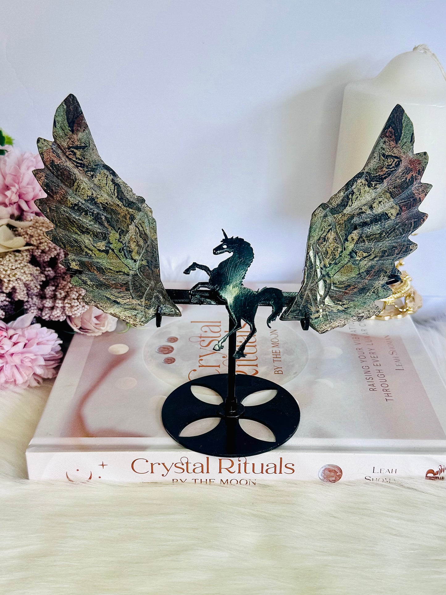 Beautiful Large 16.5cm Tall Jasper Wings On Unicorn Stand