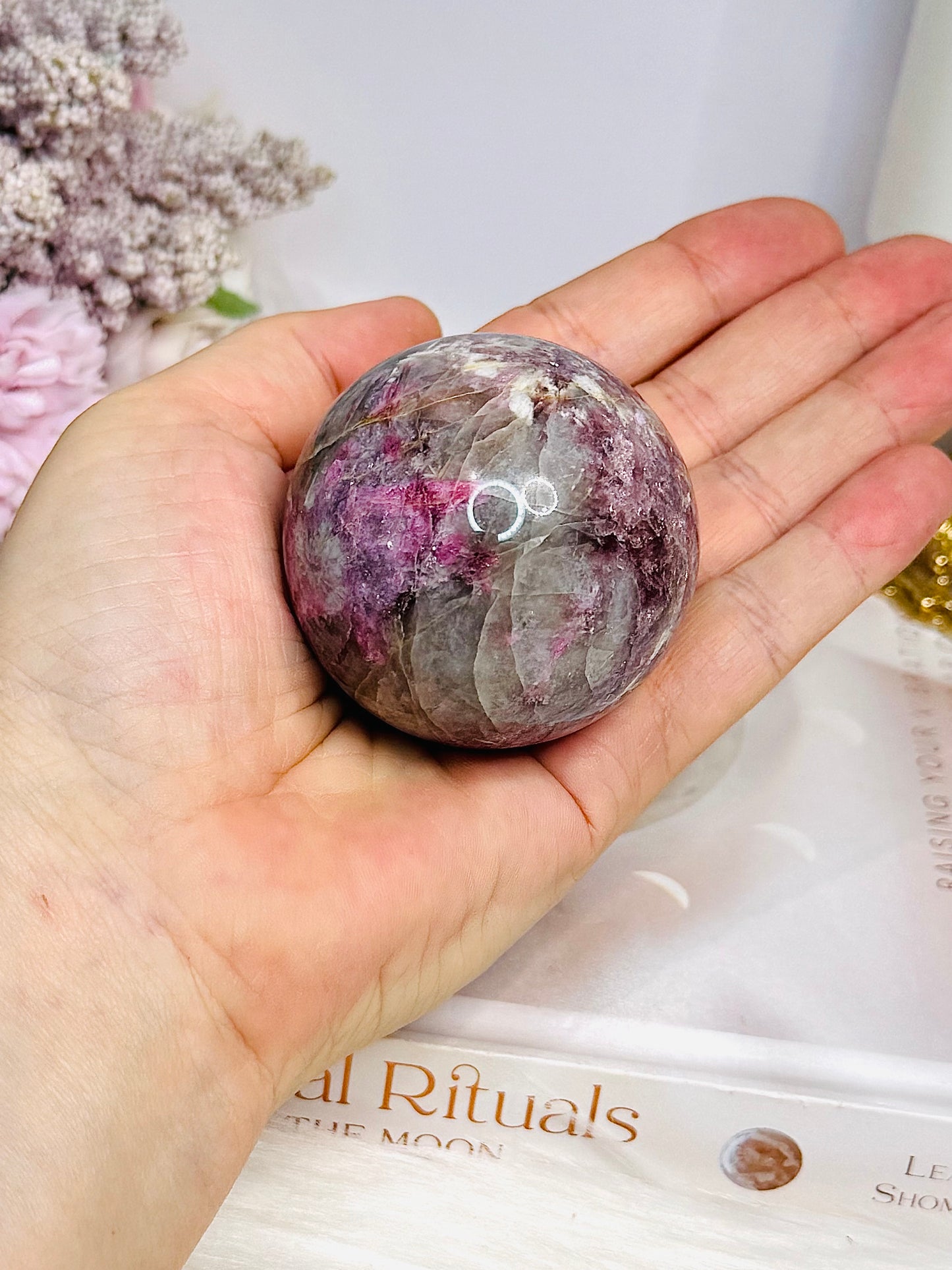 Pink Tourmaline Sphere on Stand 212g