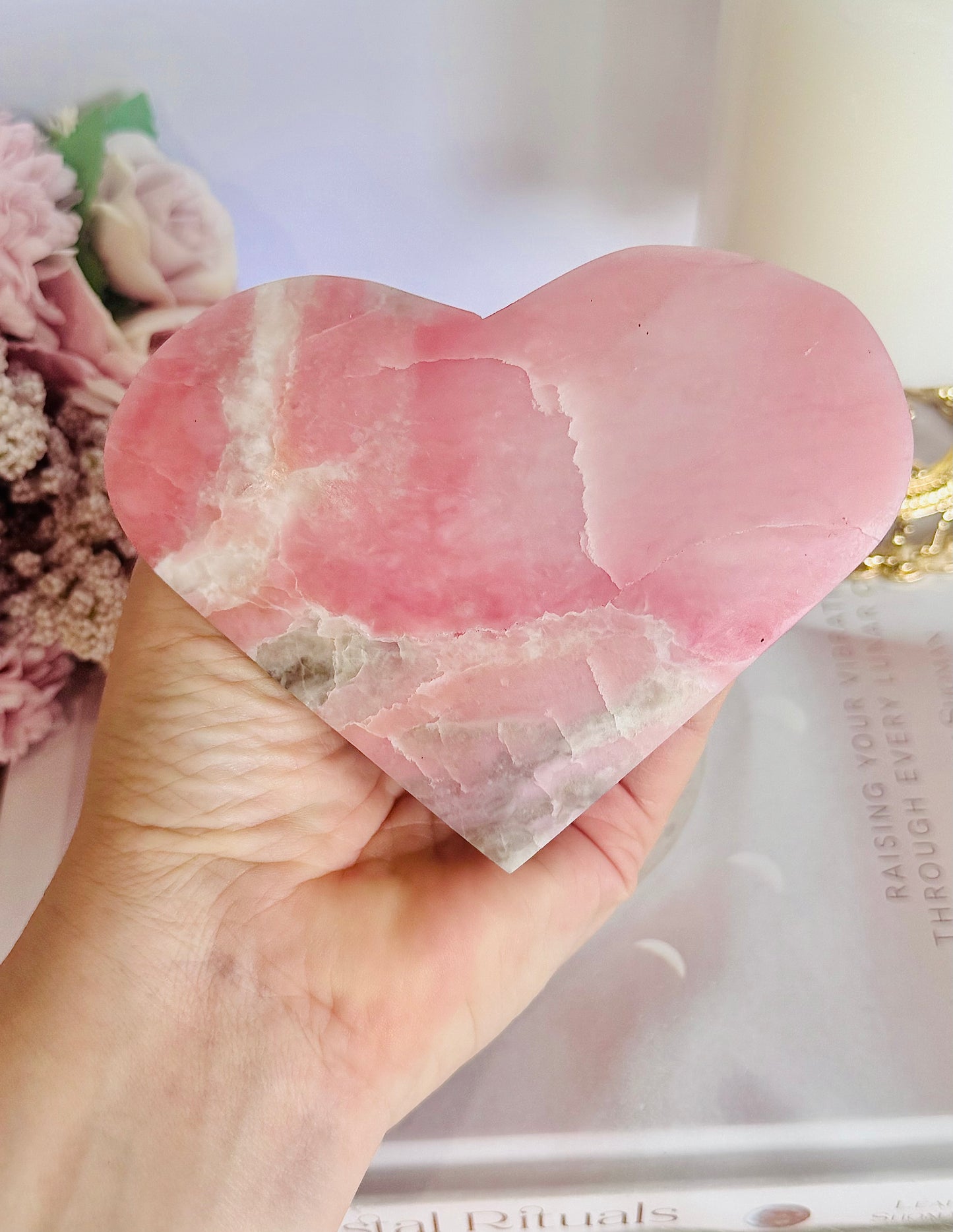 Absolutely Gorgeous Large Pink Opal Heart Carving On Stand 12cm