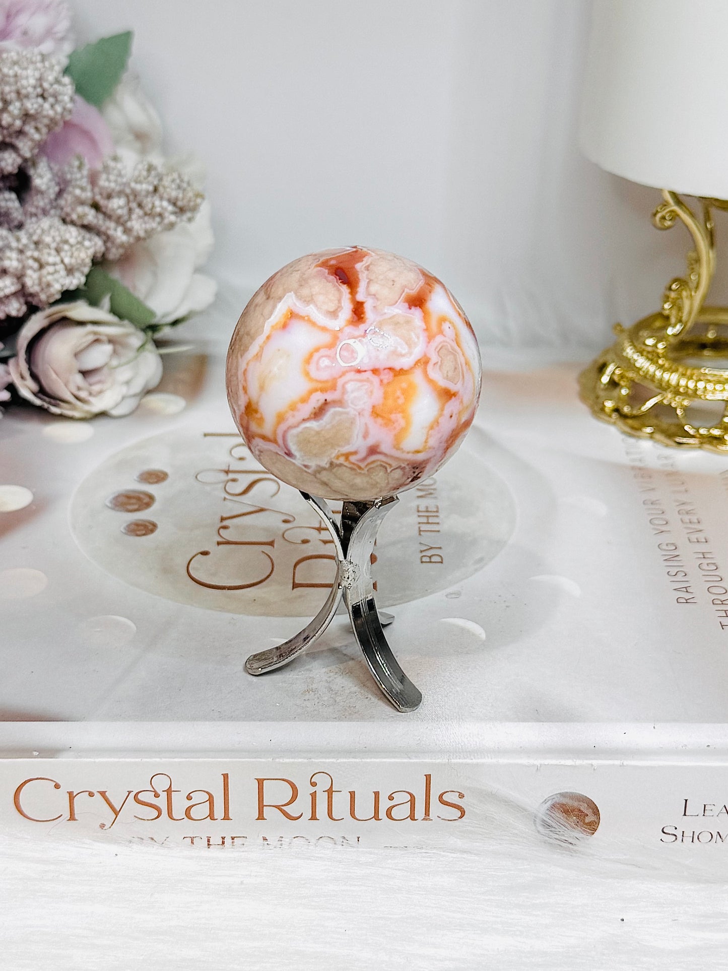 Carnelian Flower Sphere on Stand 109g