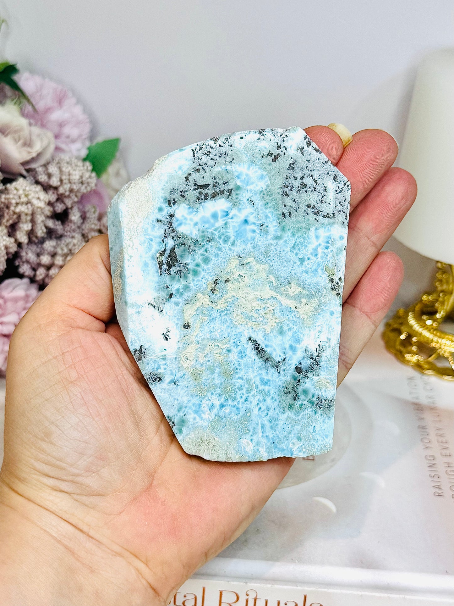 A Collectors Piece ~ Natural Larimar Slab On Stand 10cm 169g