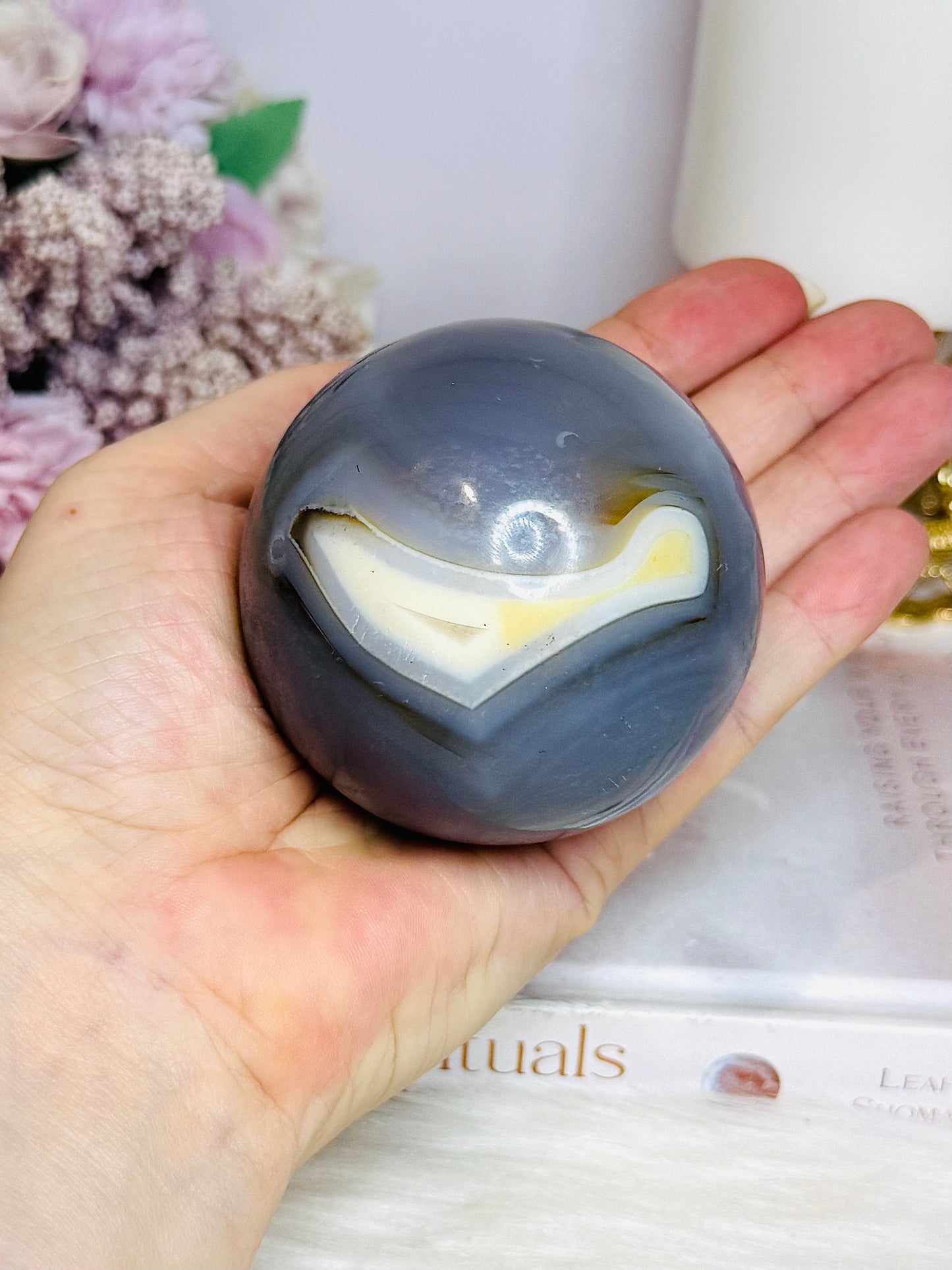 Large Agate Sphere On Stand 381g