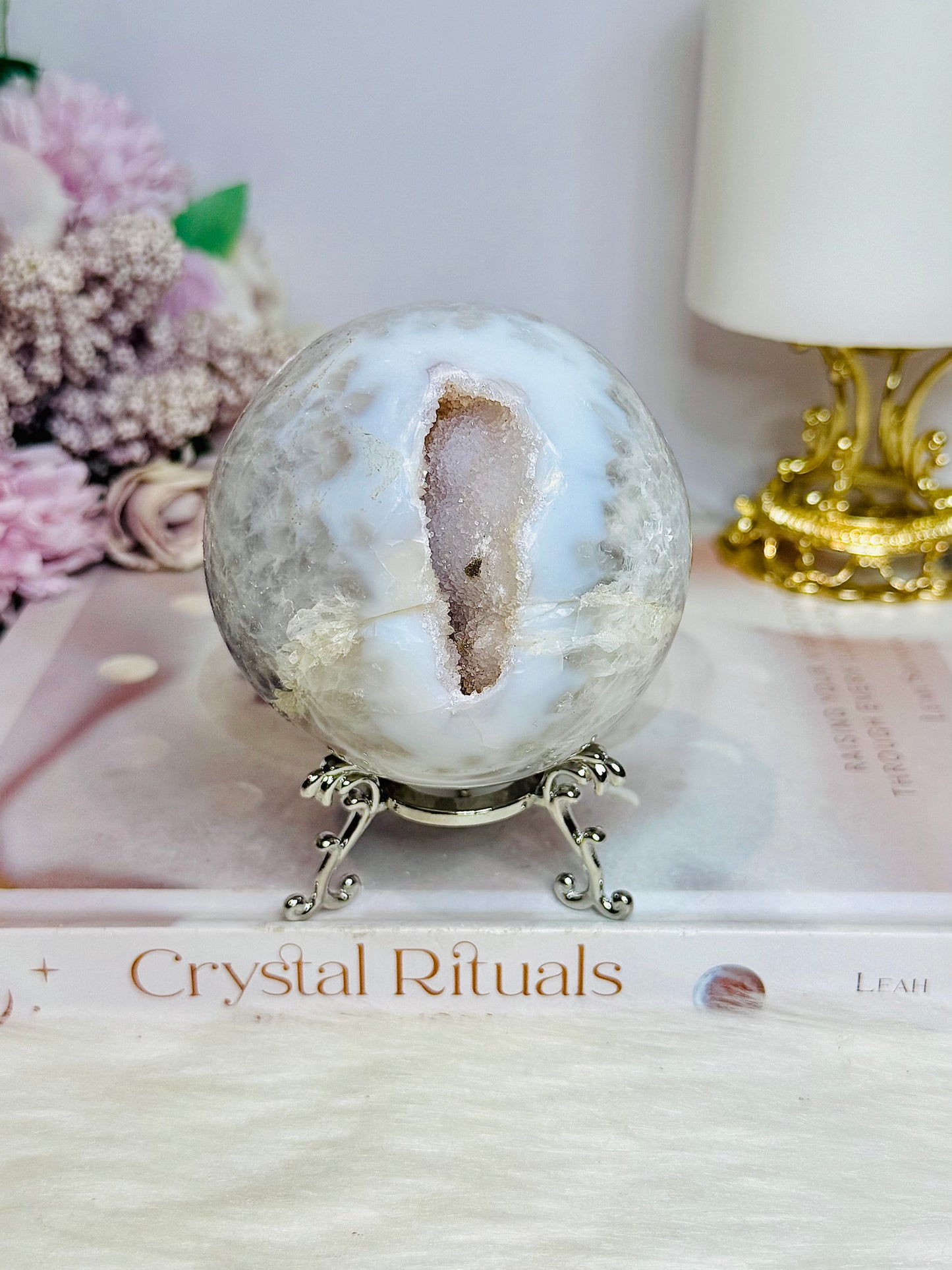 Large Druzy Agate Sphere on Stand 496g