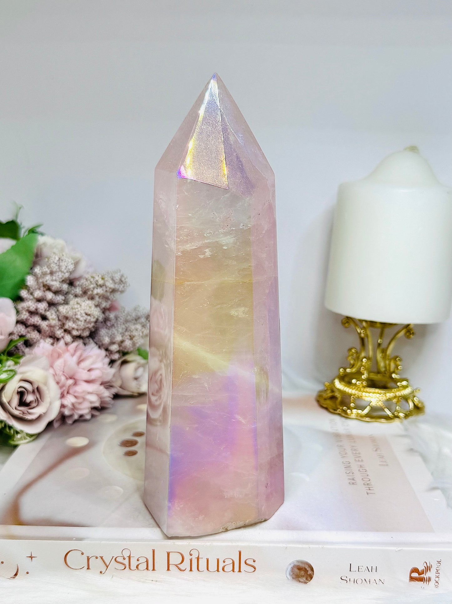 Large Angel Aura Rose Quartz Tower 18.5cm 808g