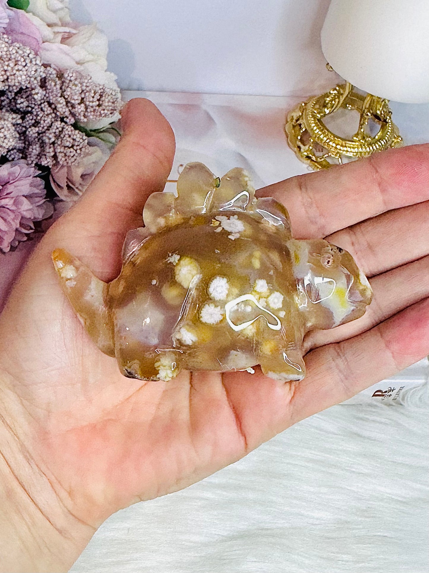 Beautiful Flower Agate Carved Dinosaur 9cm