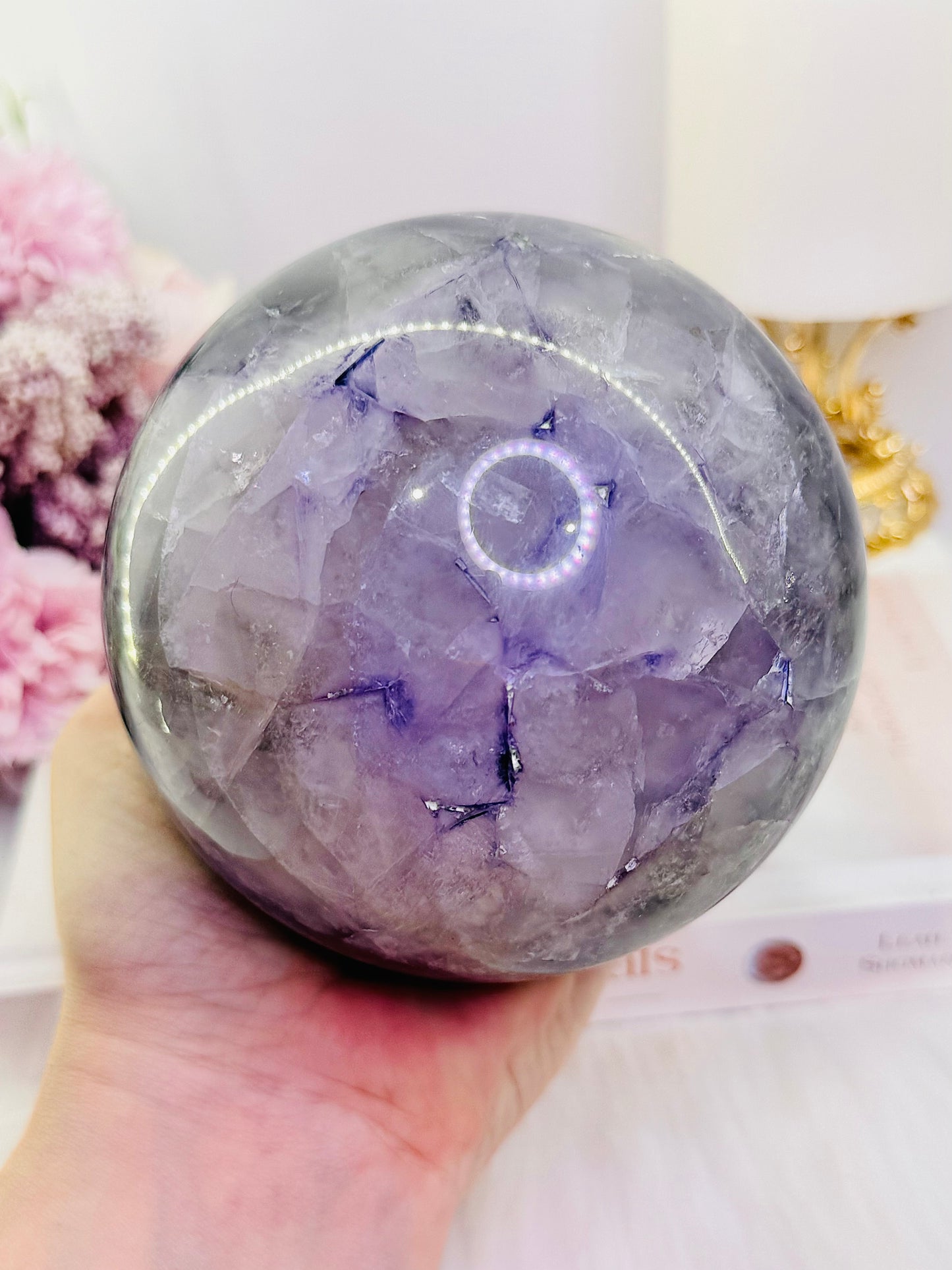 Huge Gorgeous 1.93KG Purple & Green Fluorite Sphere On Stand