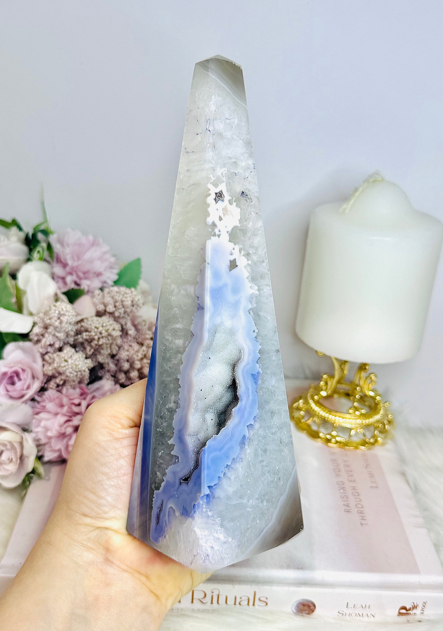 Large Druzy Agate Obelisk | Tower with Dyed Purple on Druzy 20cm