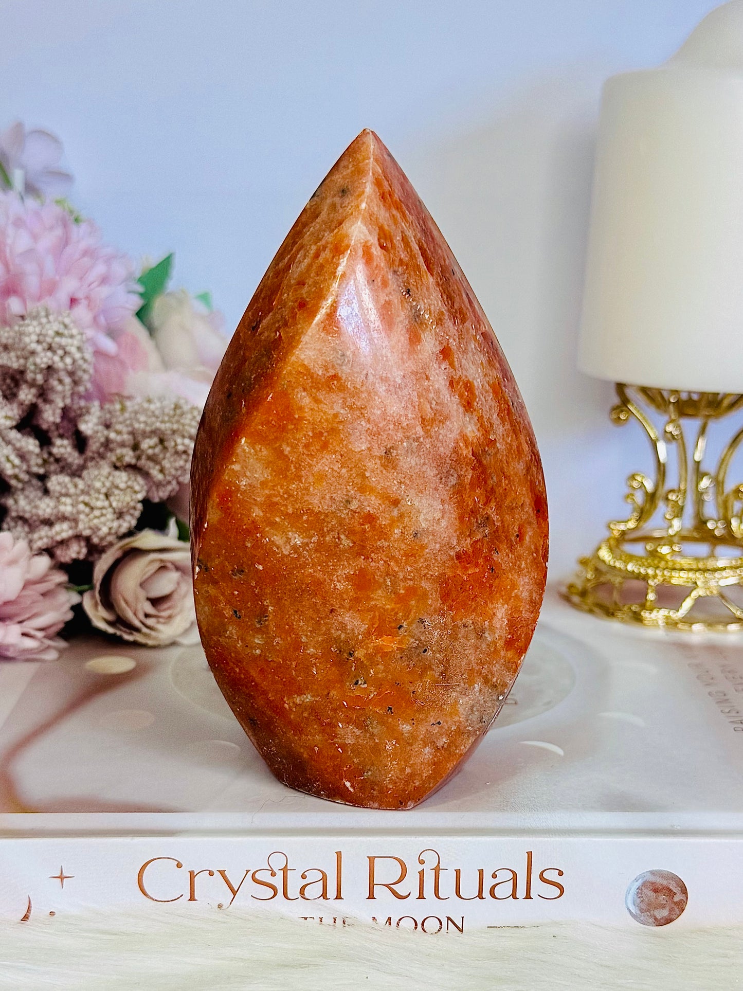 Incredible Large Orange Sunstone Carved Flame | Freeform 12cm 485grams