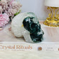Large Moss Agate Carved Skull 9cm 469g