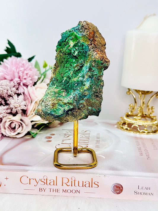 Absolutely Beautiful 14.5cm Natural Azurite Malachite Specimen on Gold Stand