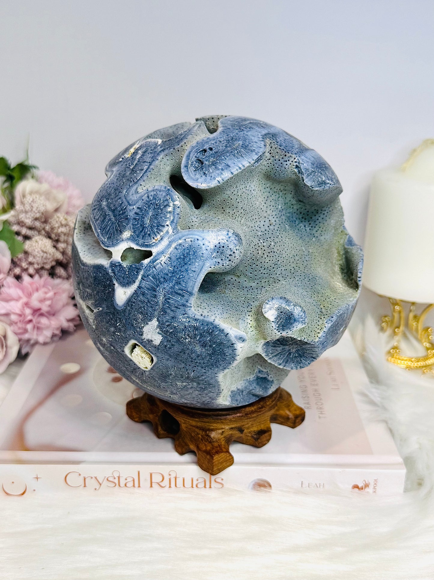 Huge Rare Natural Blue Coral Fossil Sphere 2.16KG