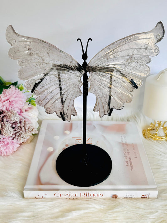 Large 24cm (inc stand) Smokey Quartz Butterfly Wings On Stand from Brazil