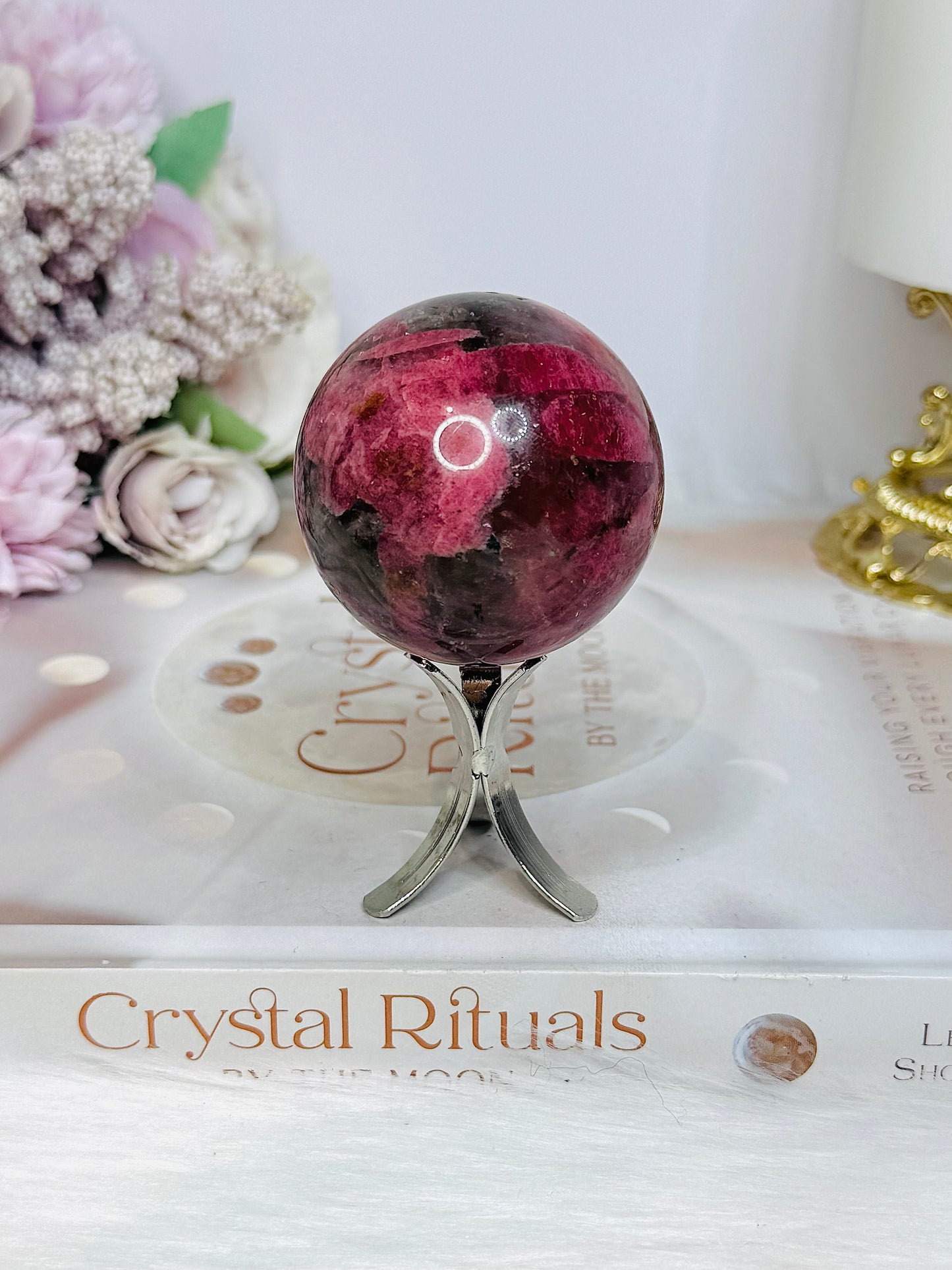 High Grade Rhodonite Sphere On Stand 200g