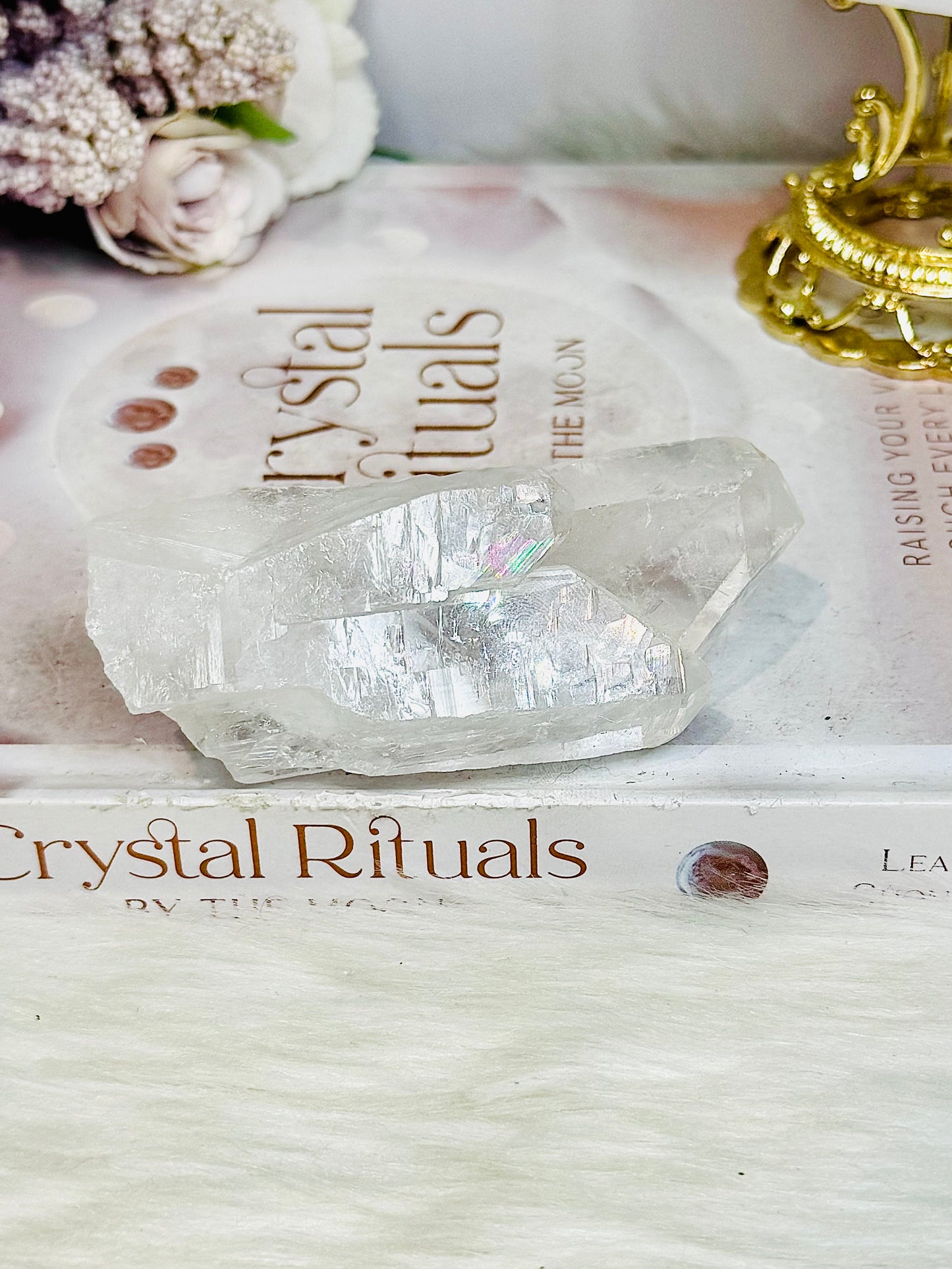 High Grade Clear Quartz Cluster Point with Rainbows 9cm