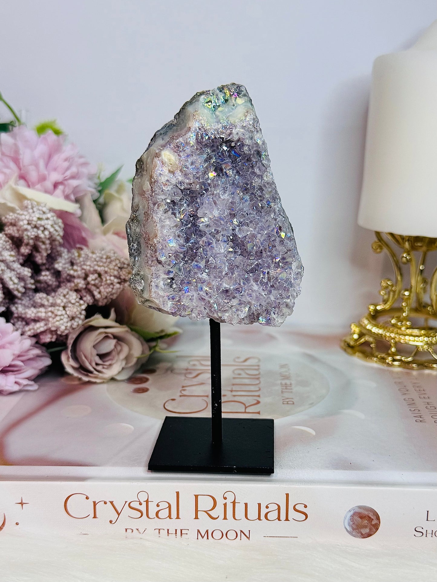 Absolutely Beautiful Angel Aura Amethyst Cluster On Stand From Brazil 12cm