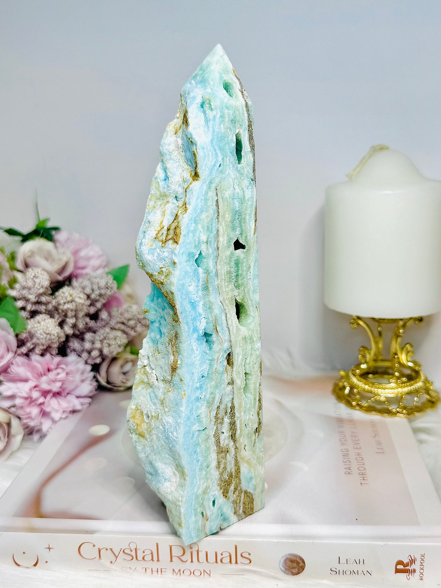 Large Blue Hemimorphite Druzy Tower 20cm